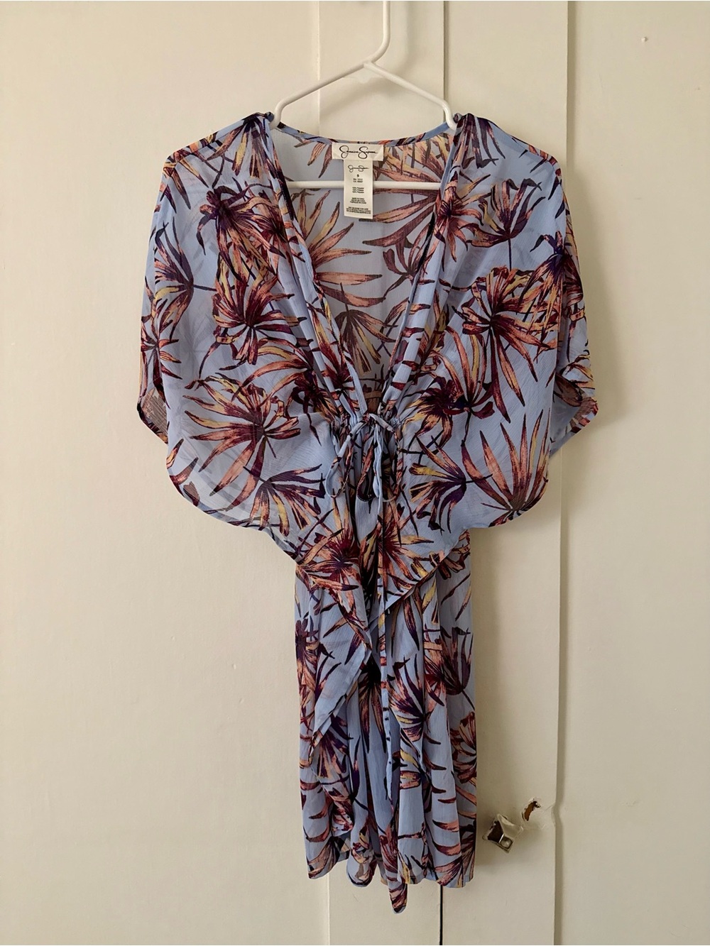 Jessica Simpson Light Blue Palm Print Tie-Front Tunic